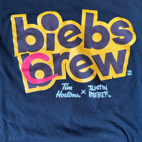 Justin Bieber x Tim Hortons x Promo Biebs Crew Black T-Shirt | Size XXL - Picture 2 of 9
